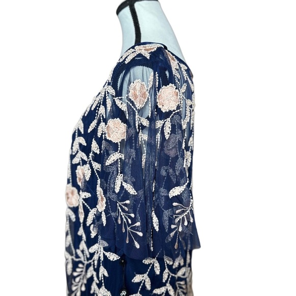 Adrianna Papell Flutter Sleeve Blue and Pink Midi Dress - Picture 3 of 5